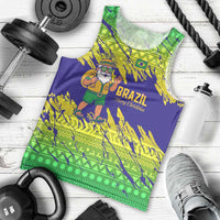 Brazil Christmas Men Tank Top with Tropical Santa Tribal Pattern National Colors and Merry Christmas Text Design - Wonder Print Shop