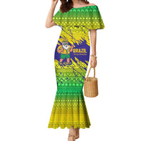 Brazil Christmas Mermaid Dress with Tropical Santa Tribal Pattern National Colors and Merry Christmas Text Design - Wonder Print Shop
