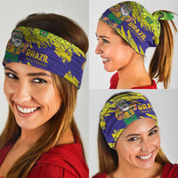 Brazil Christmas Neck Gaiter with Tropical Santa Tribal Pattern National Colors and Merry Christmas Text Design - Wonder Print Shop