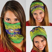 Brazil Christmas Neck Gaiter with Tropical Santa Tribal Pattern National Colors and Merry Christmas Text Design - Wonder Print Shop