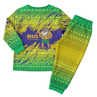 Brazil Christmas Pajama Set with Tropical Santa Tribal Pattern National Colors and Merry Christmas Text Design - Wonder Print Shop