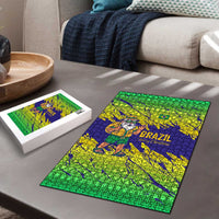 Brazil Christmas Puzzle with Tropical Santa Tribal Pattern National Colors and Merry Christmas Text Design - Wonder Print Shop