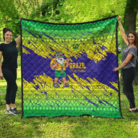 Brazil Christmas Quilt with Tropical Santa Tribal Pattern National Colors and Merry Christmas Text Design - Wonder Print Shop