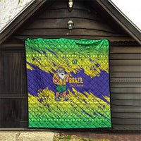 Brazil Christmas Quilt with Tropical Santa Tribal Pattern National Colors and Merry Christmas Text Design - Wonder Print Shop