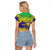 Brazil Christmas Raglan Cropped T Shirt with Tropical Santa Tribal Pattern National Colors and Merry Christmas Text Design - Wonder Print Shop