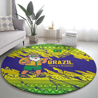 Brazil Christmas Round Carpet with Tropical Santa Tribal Pattern National Colors and Merry Christmas Text Design - Wonder Print Shop
