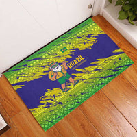 Brazil Christmas Rubber Doormat with Tropical Santa Tribal Pattern National Colors and Merry Christmas Text Design - Wonder Print Shop
