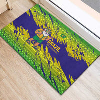 Brazil Christmas Rubber Doormat with Tropical Santa Tribal Pattern National Colors and Merry Christmas Text Design - Wonder Print Shop