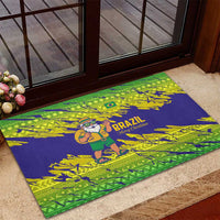 Brazil Christmas Rubber Doormat with Tropical Santa Tribal Pattern National Colors and Merry Christmas Text Design - Wonder Print Shop