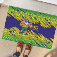 Brazil Christmas Rubber Doormat with Tropical Santa Tribal Pattern National Colors and Merry Christmas Text Design - Wonder Print Shop