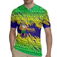 Brazil Christmas Rugby Jersey with Tropical Santa Tribal Pattern National Colors and Merry Christmas Text Design - Wonder Print Shop