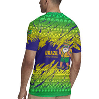 Brazil Christmas Rugby Jersey with Tropical Santa Tribal Pattern National Colors and Merry Christmas Text Design - Wonder Print Shop