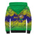 Brazil Christmas Sherpa Hoodie with Tropical Santa Tribal Pattern National Colors and Merry Christmas Text Design - Wonder Print Shop
