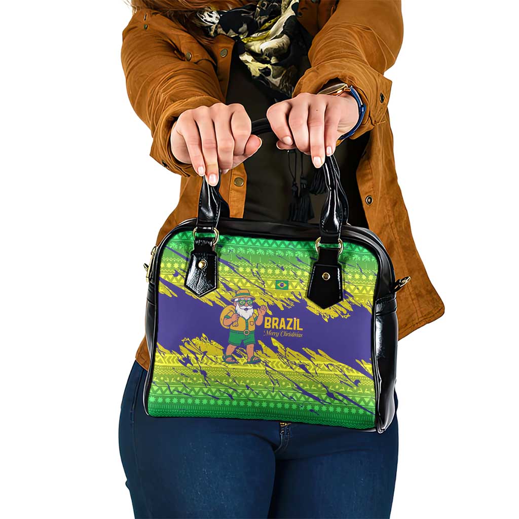 Brazil Christmas Shoulder Handbag with Tropical Santa Tribal Pattern National Colors and Merry Christmas Text Design - Wonder Print Shop