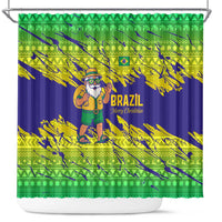 Brazil Christmas Shower Curtain with Tropical Santa Tribal Pattern National Colors and Merry Christmas Text Design - Wonder Print Shop