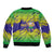 Brazil Christmas Sleeve Zip Bomber Jacket with Tropical Santa Tribal Pattern National Colors and Merry Christmas Text Design - Wonder Print Shop