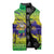 Brazil Christmas Sleeveless Puffer Jacket with Tropical Santa Tribal Pattern National Colors and Merry Christmas Text Design - Wonder Print Shop