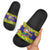 Brazil Christmas Slide Sandals with Tropical Santa Tribal Pattern National Colors and Merry Christmas Text Design - Wonder Print Shop