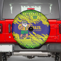 Brazil Christmas Spare Tire Cover with Tropical Santa Tribal Pattern National Colors and Merry Christmas Text Design - Wonder Print Shop
