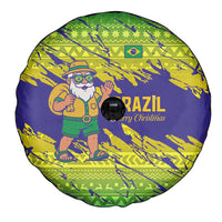 Brazil Christmas Spare Tire Cover with Tropical Santa Tribal Pattern National Colors and Merry Christmas Text Design - Wonder Print Shop