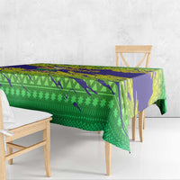Brazil Christmas Tablecloth with Tropical Santa Tribal Pattern National Colors and Merry Christmas Text Design - Wonder Print Shop