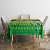 Brazil Christmas Tablecloth with Tropical Santa Tribal Pattern National Colors and Merry Christmas Text Design - Wonder Print Shop