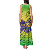 Brazil Christmas Tank Maxi Dress with Tropical Santa Tribal Pattern National Colors and Merry Christmas Text Design - Wonder Print Shop