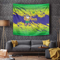 Brazil Christmas Tapestry with Tropical Santa Tribal Pattern National Colors and Merry Christmas Text Design - Wonder Print Shop