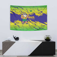 Brazil Christmas Tapestry with Tropical Santa Tribal Pattern National Colors and Merry Christmas Text Design - Wonder Print Shop
