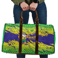 Brazil Christmas Travel Bag with Tropical Santa Tribal Pattern National Colors and Merry Christmas Text Design - Wonder Print Shop