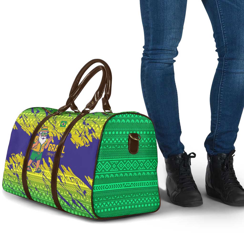 Brazil Christmas Travel Bag with Tropical Santa Tribal Pattern National Colors and Merry Christmas Text Design - Wonder Print Shop