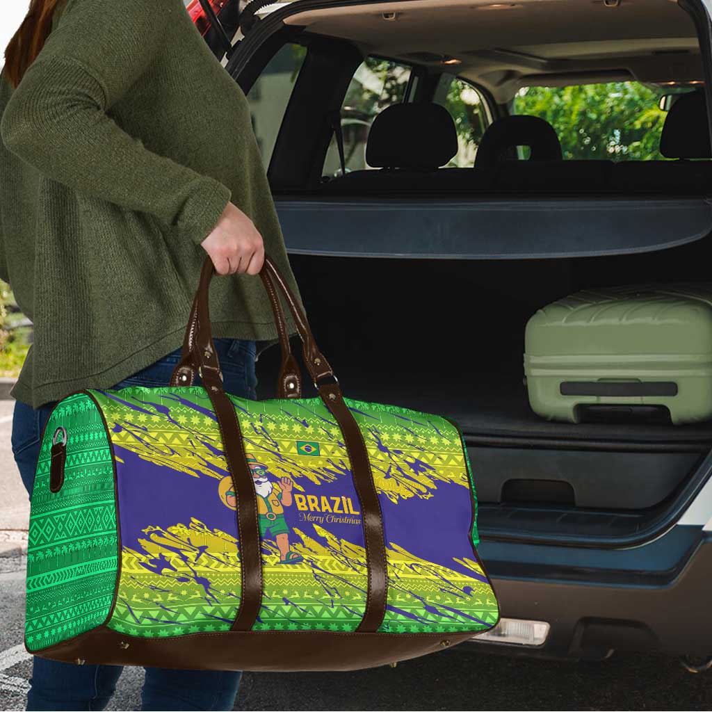Brazil Christmas Travel Bag with Tropical Santa Tribal Pattern National Colors and Merry Christmas Text Design - Wonder Print Shop