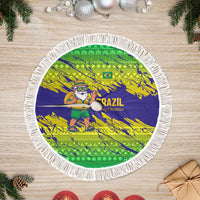 Brazil Christmas Tree Skirt with Tropical Santa Tribal Pattern National Colors and Merry Christmas Text Design - Wonder Print Shop