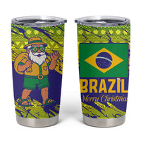 Brazil Christmas Tumbler Cup with Tropical Santa Tribal Pattern National Colors and Merry Christmas Text Design - Wonder Print Shop