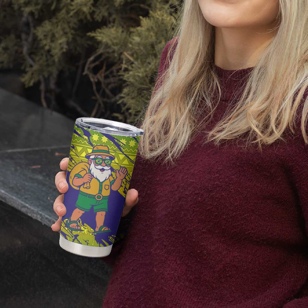 Brazil Christmas Tumbler Cup with Tropical Santa Tribal Pattern National Colors and Merry Christmas Text Design - Wonder Print Shop