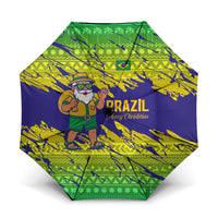 Brazil Christmas Umbrella with Tropical Santa Tribal Pattern National Colors and Merry Christmas Text Design - Wonder Print Shop