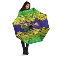 Brazil Christmas Umbrella with Tropical Santa Tribal Pattern National Colors and Merry Christmas Text Design - Wonder Print Shop