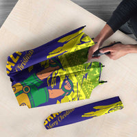 Brazil Christmas Umbrella with Tropical Santa Tribal Pattern National Colors and Merry Christmas Text Design - Wonder Print Shop