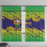 Brazil Christmas Window Curtain with Tropical Santa Tribal Pattern National Colors and Merry Christmas Text Design - Wonder Print Shop