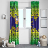 Brazil Christmas Window Curtain with Tropical Santa Tribal Pattern National Colors and Merry Christmas Text Design - Wonder Print Shop