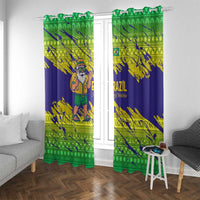 Brazil Christmas Window Curtain with Tropical Santa Tribal Pattern National Colors and Merry Christmas Text Design - Wonder Print Shop