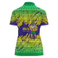 Brazil Christmas Women Polo Shirt with Tropical Santa Tribal Pattern National Colors and Merry Christmas Text Design - Wonder Print Shop