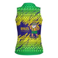 Brazil Christmas Women Sleeveless Polo Shirt with Tropical Santa Tribal Pattern National Colors and Merry Christmas Text Design - Wonder Print Shop