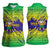 Brazil Christmas Women Sleeveless Polo Shirt with Tropical Santa Tribal Pattern National Colors and Merry Christmas Text Design - Wonder Print Shop