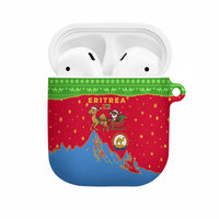 Eritrea Christmas AirPods Case with Santa Claus Camel Sleigh National Emblem and Red Green Blue Pattern - Wonder Print Shop