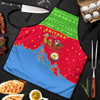 Eritrea Christmas Apron with Santa Claus Camel Sleigh National Emblem and Red Green Blue Pattern - Wonder Print Shop