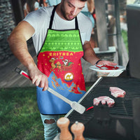 Eritrea Christmas Apron with Santa Claus Camel Sleigh National Emblem and Red Green Blue Pattern - Wonder Print Shop