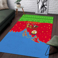Eritrea Christmas Area Rug with Santa Claus Camel Sleigh National Emblem and Red Green Blue Pattern - Wonder Print Shop