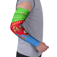 Eritrea Christmas Arm Sleeves with Santa Claus Camel Sleigh National Emblem and Red Green Blue Pattern - Wonder Print Shop