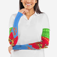 Eritrea Christmas Arm Sleeves with Santa Claus Camel Sleigh National Emblem and Red Green Blue Pattern - Wonder Print Shop